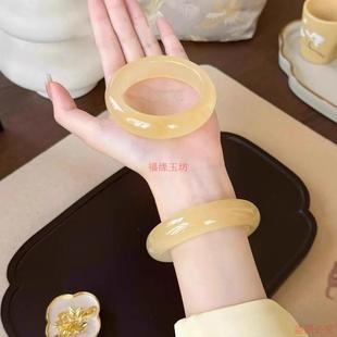 精品黄玉冰种玛瑙手镯冰黄色翡翠玉髓镯子马料石英岩玉女款平安镯