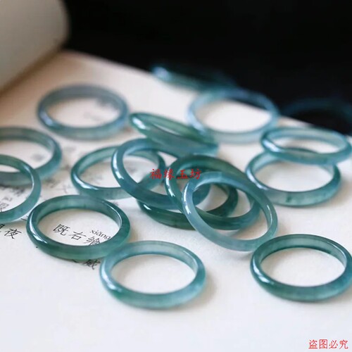 翡翠A货蓝水冰种戒指男女款