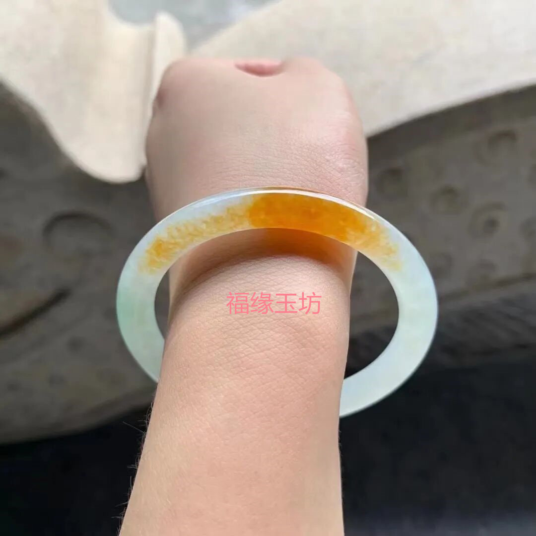 黄翡翠色柠檬黄细圆条叮当镯美人条大小圈口手镯礼物超显白百搭
