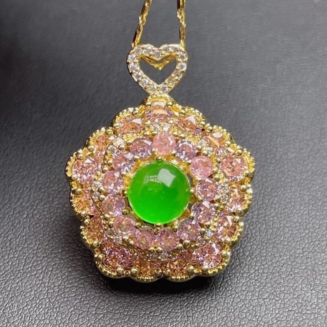 天然高冰帝王绿玉髓时来装运吊坠S925银镶嵌轻奢气质挂件