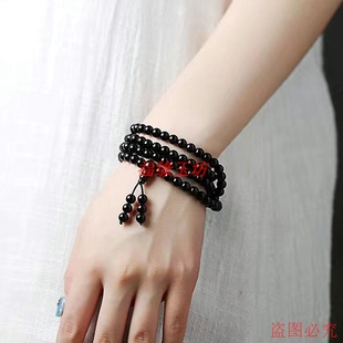 天然红玛瑙108颗佛珠项链多圈手链男女水晶手串招财转运情侣