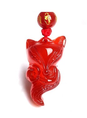 六字真言天然红玛瑙狐狸吊坠