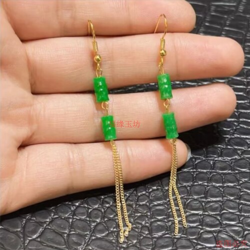 精品绿色小竹节流苏耳环女款耳坠时尚气质简约显白百搭款耳饰
