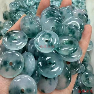 冰种蓝水冰透飘花平安扣缅翡巴山翠玉平安扣吊坠diy 配件玉石翡翠