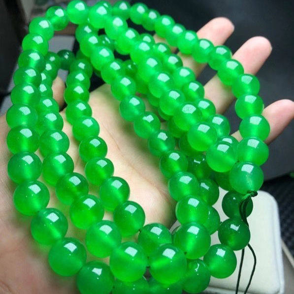 保真缅甸翡翠高冰种老坑料阳绿色帝王绿108颗佛珠玉项链时尚手串