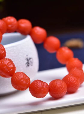 满色保山南红玛瑙弥勒佛头手串