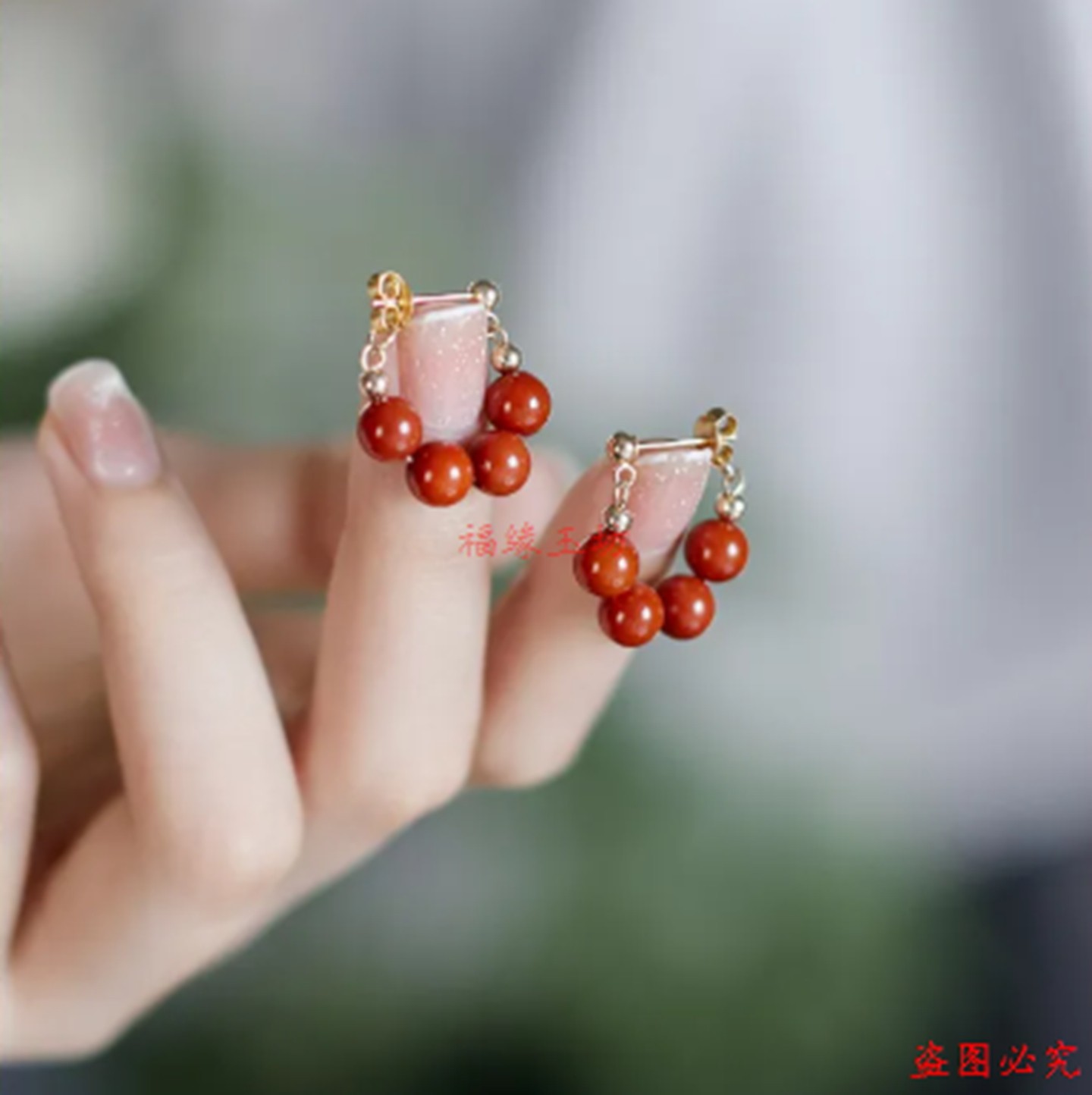 红色耳钉红玛瑙耳坠旺财本命年马年礼物耳环冬天穿搭南红耳饰