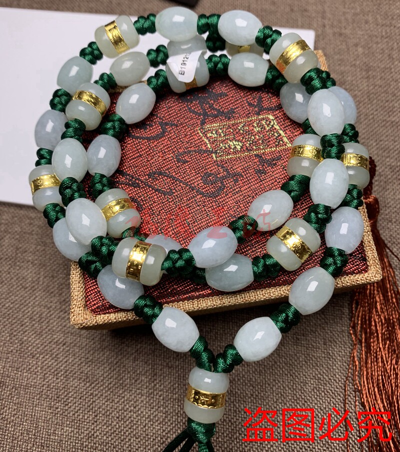 翡翠项链男士款玉珠项链路路通和田金镶玉项链珠挂绳手工编制