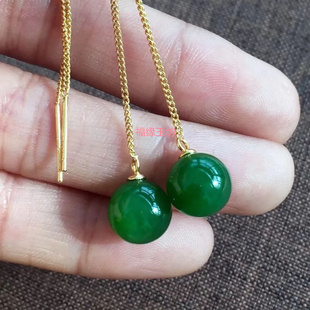 天然俄罗斯碧玉耳坠耳线耳勾18k扣头颜色极美色泽润透水头极好