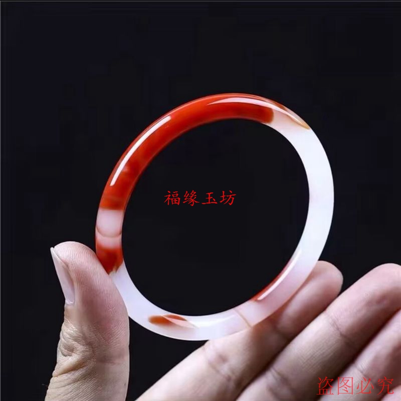 纯天然红玛瑙鸡血玉色手镯女款正品玛瑙玉石喜庆款送妈妈送闺蜜女