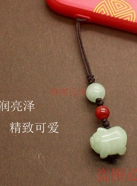 天然翡翠小玉猪吊坠手机链生肖猪包包挂饰钥匙扣玉挂件简约吉祥物