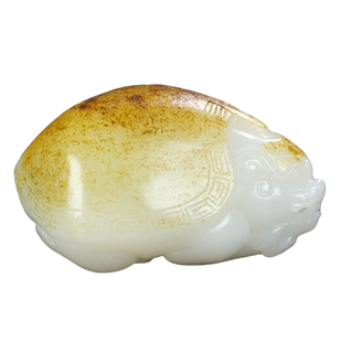 阿富汗玉羊脂白玉籽料貔貅手把件 原石貔貅 鸿运当头手玩件摆件