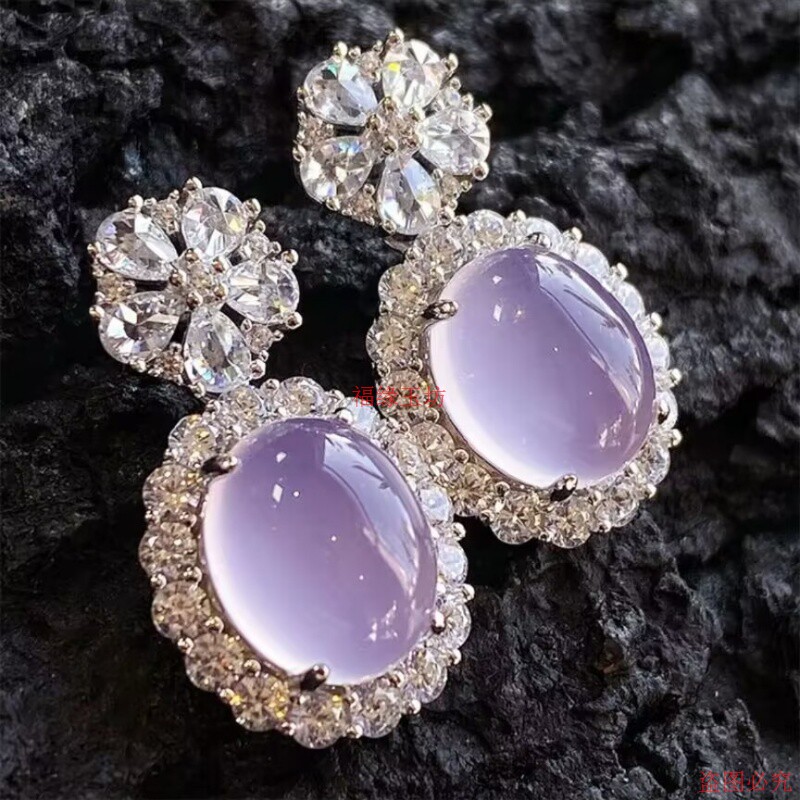 精品天然紫罗兰耳钉白玉髓耳环玛瑙耳坠高级精致感时尚女款耳环