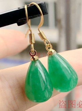 阳绿色水滴耳坠纯银耳钩马来玉石耳环翡翠色复古民族风耳饰品真品