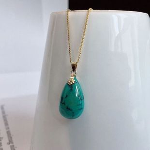 绿松石水滴吊坠锁骨链项链镜面感反光925纯银镶嵌简约复古百搭