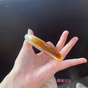 新疆且末老料和田白色糖料俏色籽料女圆条糖白手镯礼物百搭