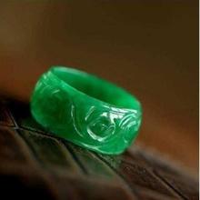 缅甸翡翠玉扳指帝王绿干青铁龙生戒指满色如意雕花男女指环