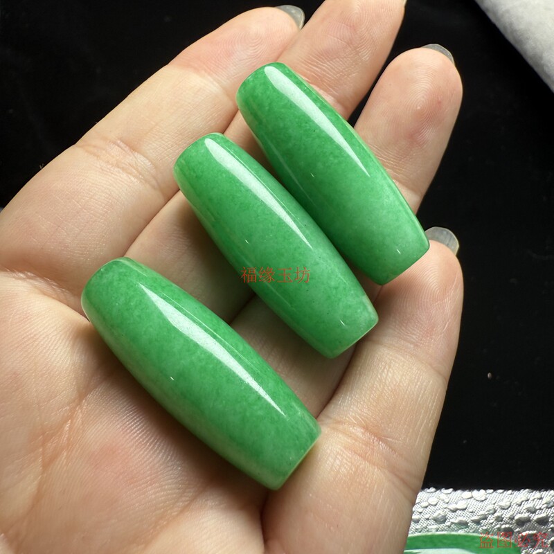 精品翡翠色散饰满绿浅绿长筒路路通饰品diy吊坠项链手链配件配饰