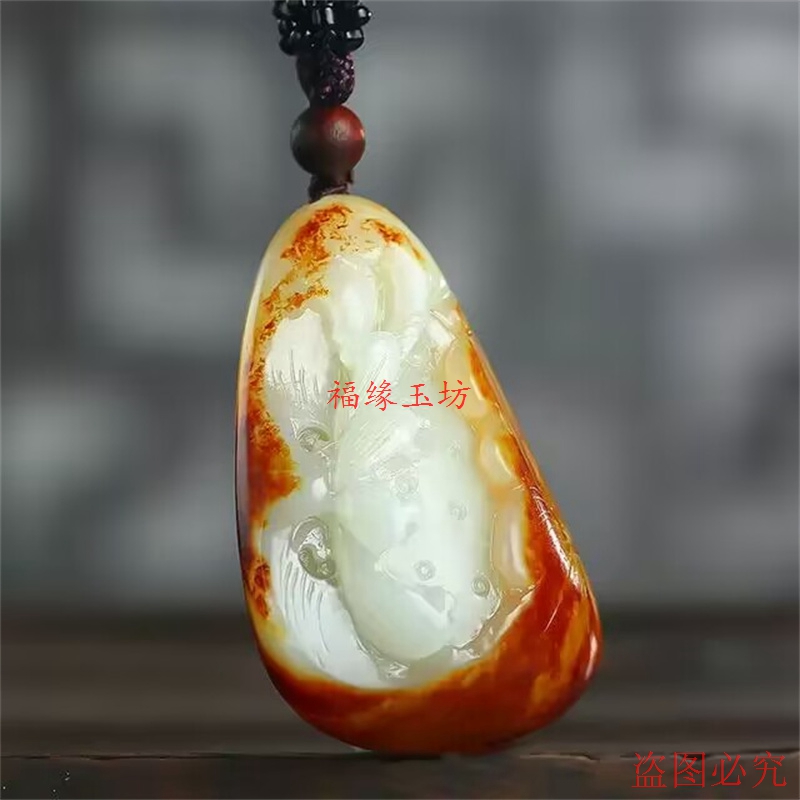 新疆和田玉籽料荷花莲花挂件吊坠玉石莲蓬玉坠颈饰毛衣链