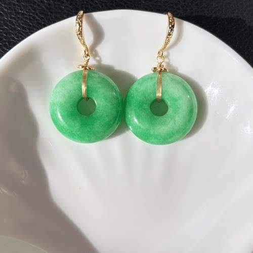 翡翠干青925银耳钩耳环原创时尚复古短款简约平安扣气质女款礼物