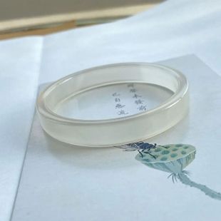 小方条手镯冰种白玛瑙手镯高冰玉髓手镯女生小清新手饰简约款