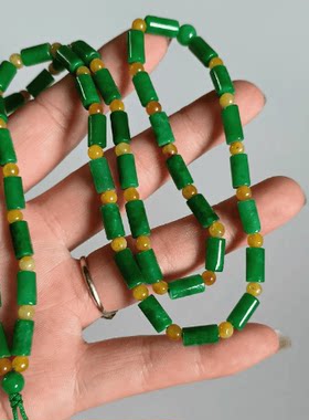 干青黄翡配饰满绿翡翠精雕珠项链黄色翡翠毛衣链送父母