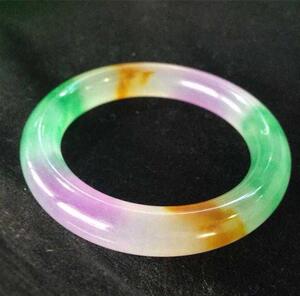 翡翠冰种三色玉石手镯石英岩玉镯子手环圆条时尚首饰