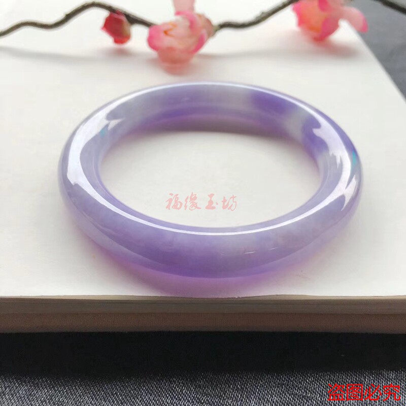 缅甸紫罗兰玉手镯浓郁茄紫翡翠手镯冰种圆条旺夫玉镯子女包邮