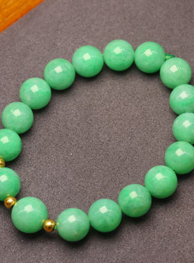 缅甸翡翠满绿大圆珠花青辣绿绿色