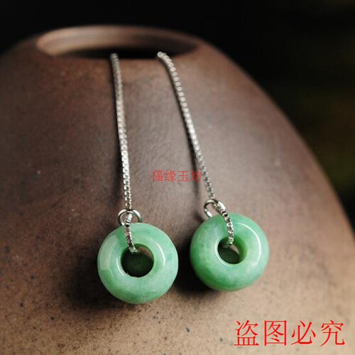 翡翠珠子纯银玉石耳坠