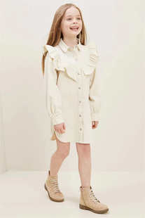 澳洲seed童装女宝女童牛仔裙宝宝公主白色连衣裙秋冬纽扣全棉现货