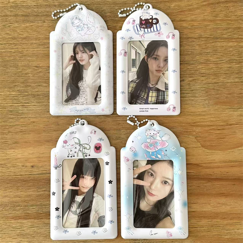 蝴蝶结可爱猫咪PVC卡套3寸拍立得爱豆小卡校园卡追星收纳展示挂件