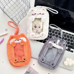 原创狐狸小狼毛绒卡通15cm晒娃包娃用收纳包收纳袋遛娃包动漫笔袋