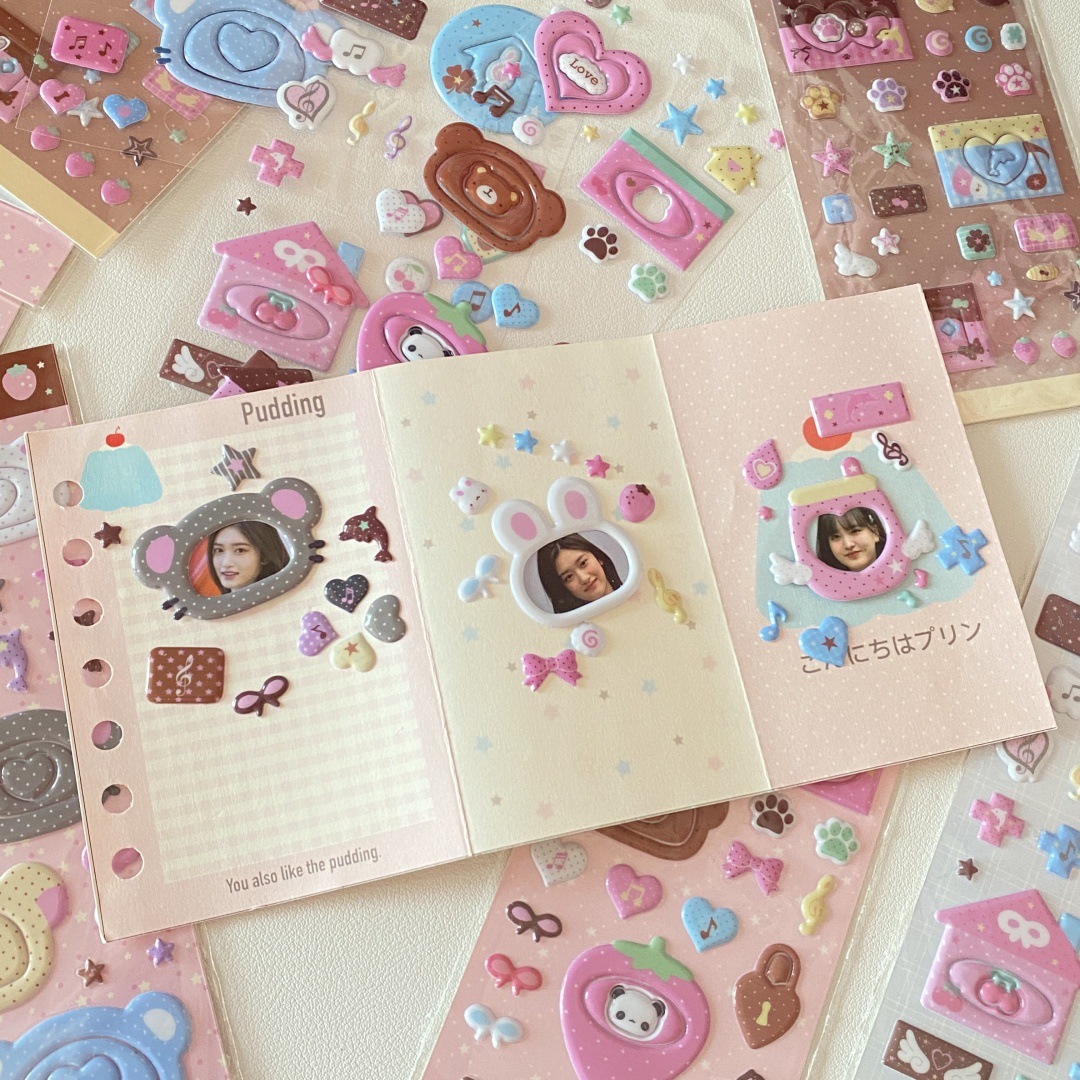 韩系可爱立体证件大头照动物边框泡棉贴纸星星咕卡贴ccd平板贴画