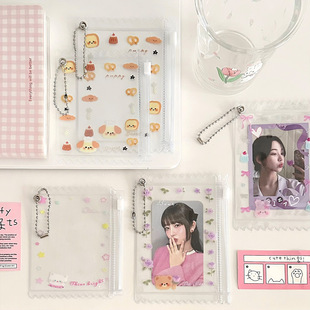 原创卡通可爱3寸4寸小卡卡套透明拉链糖果袋吧唧痛包挂件谷美徽章