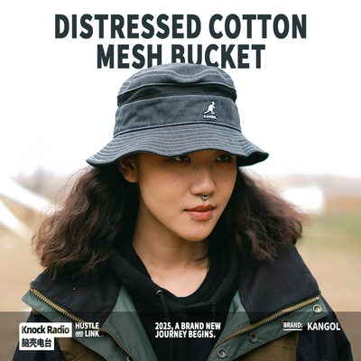 Kangol Cotton Mesh美潮袋鼠夏季露营户外刺绣logo防晒盆帽渔夫帽