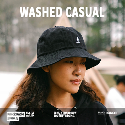 KANGOL WASHED CASUAL夏季美潮街头袋鼠刺绣logo男女盆帽渔夫帽