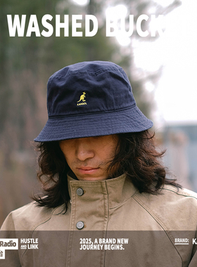KANGOL WASHED BUCKET夏季美潮街头袋鼠刺绣logo男女平顶渔夫帽