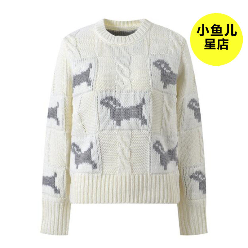 软糯狗狗图案圆领套头毛衣女