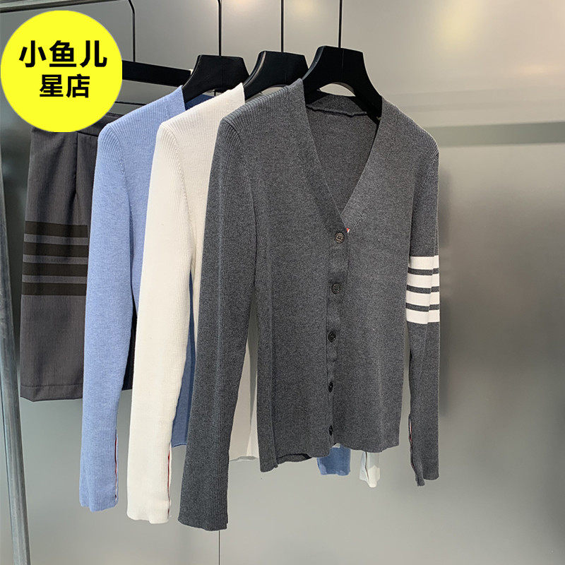 法式浪漫复古TB四道杠学院风弹力修身显瘦针织开衫百搭减龄上衣女