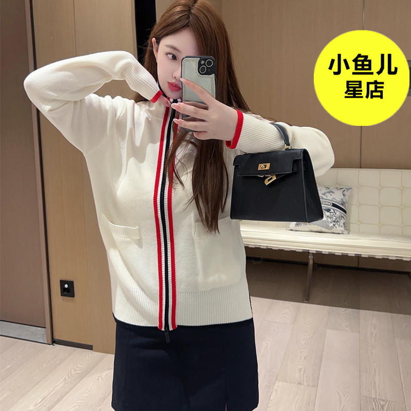 法式复古tb学院风休闲减龄修身双拉链时尚百搭毛衣秋装百搭外套女