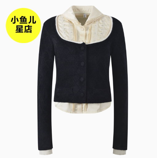 花边木耳领黑白撞色针织衫女