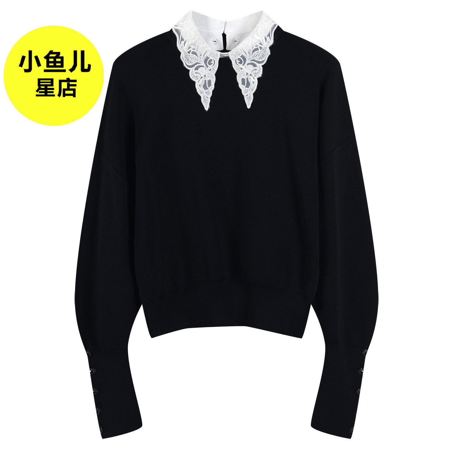 2025秋装新款时尚气质巨显瘦炸街刺绣领设计感灯笼袖针织衫上衣女