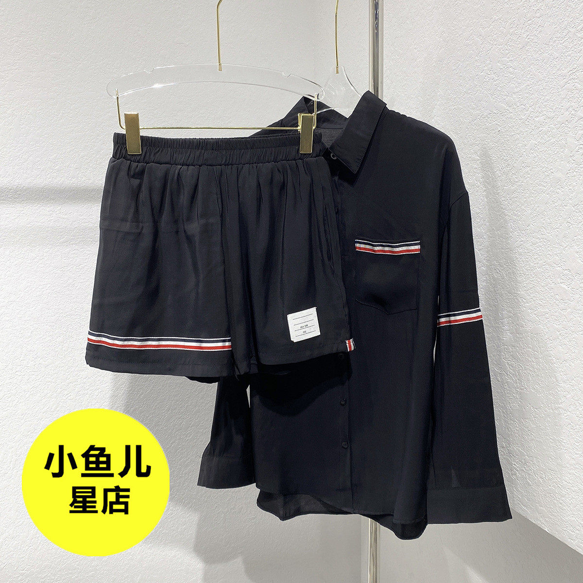 韩版设计感减龄织带彩条长袖防晒衣配短裤套装宽松休闲小众两件套