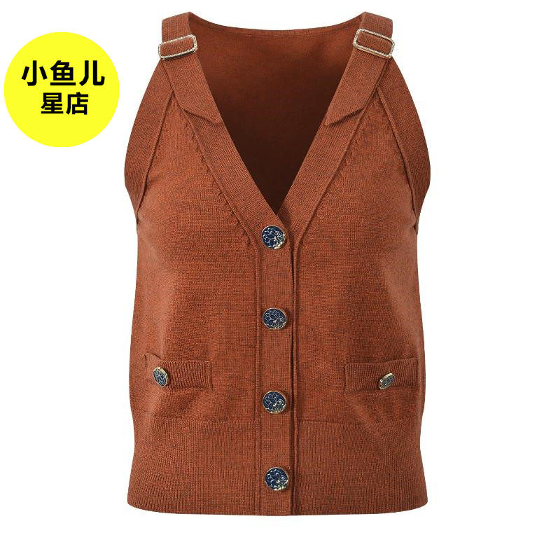 法式浪漫名媛小香风V领肩带扣百搭针织无袖短款早秋新品马甲背心