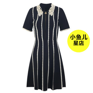 重工钩花镂空娃娃领短袖拉链短裙