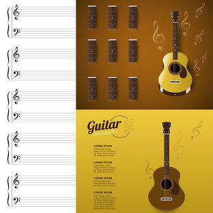 乐谱电子打印稿高清可缩放吉他乐器海报模板 ai矢量 平面设计素材