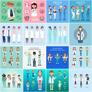 38套医疗医护医生护士全身人像ai矢量男女扁平图标平面UI设计素材