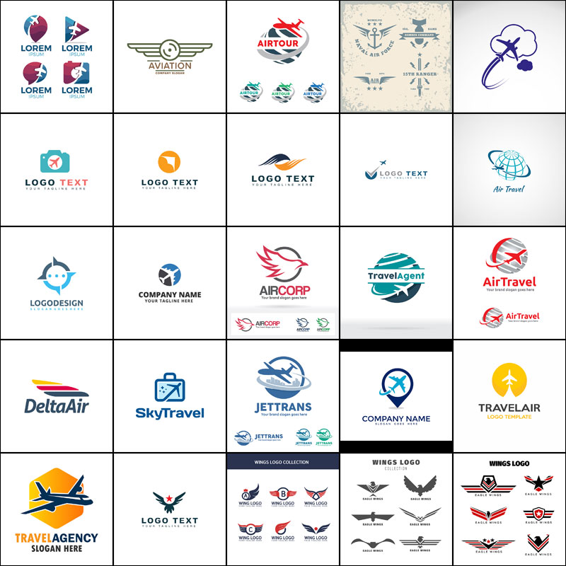 飞机航空飞行fly翅膀logo商标设计vi素材包矢量淘宝店标微商标志