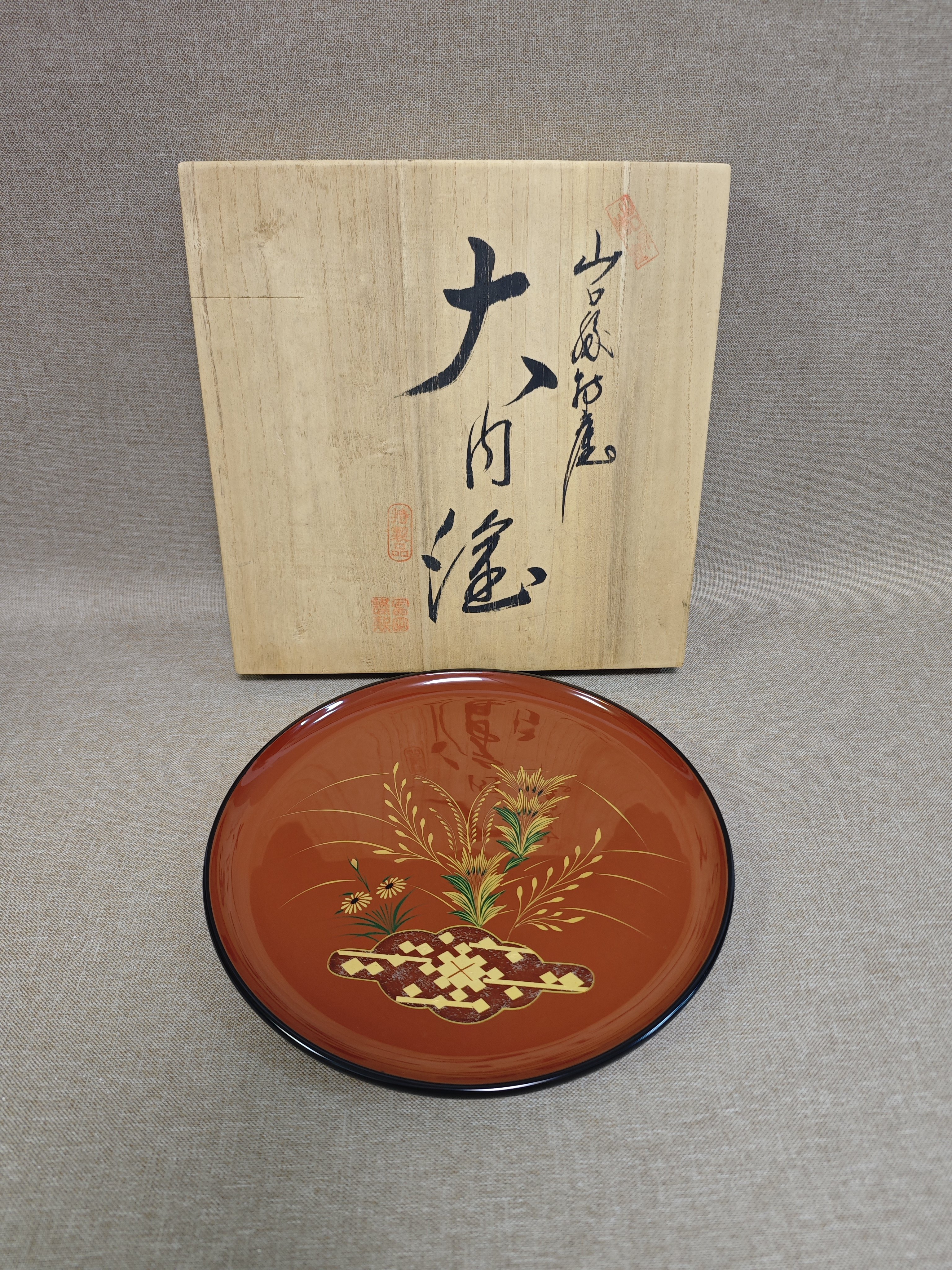 日本进口全新正品手工金莳绘实木漆器茶盘干泡台
